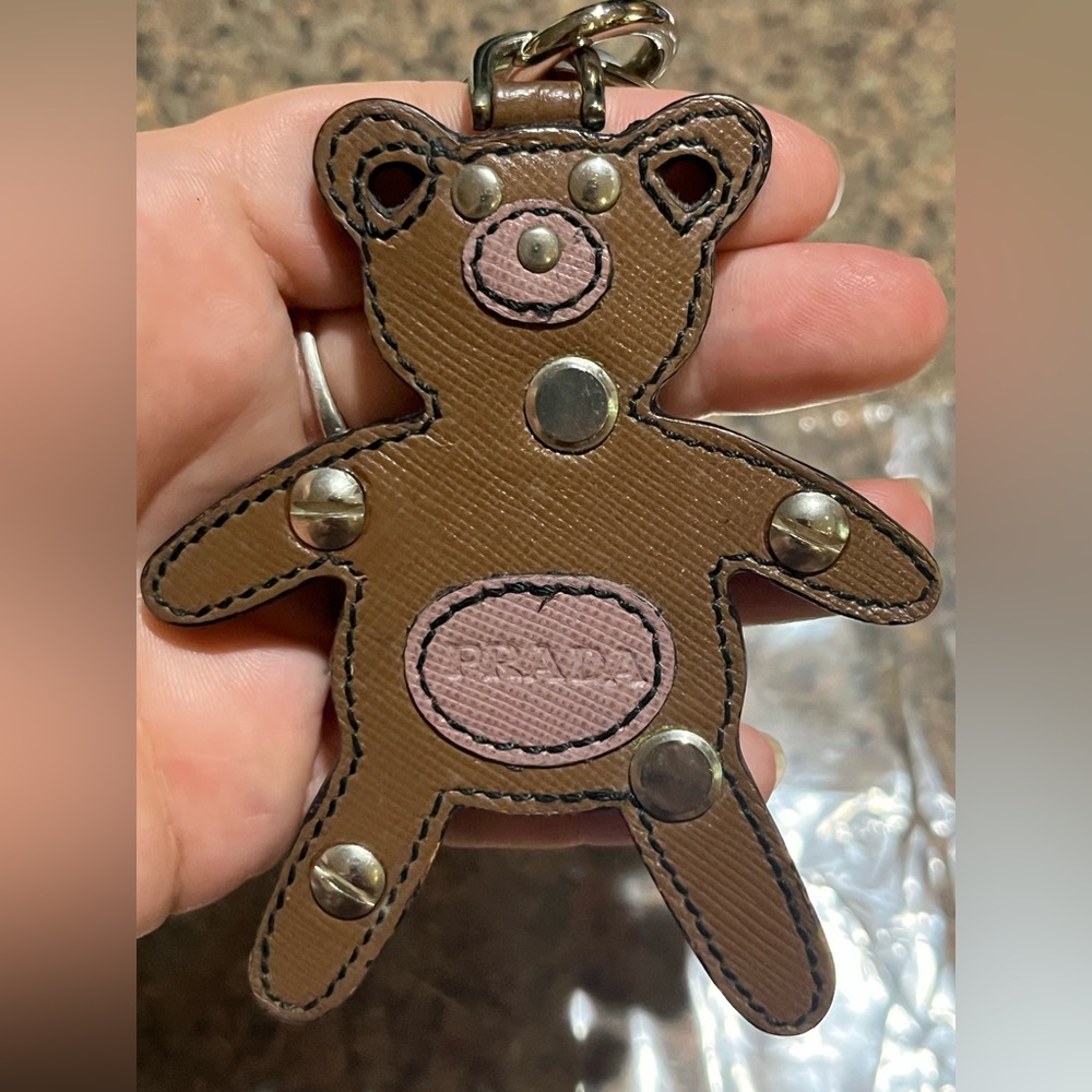 Prada Bear Leather Brown and Pink Bag Charm - Picture 1 of 4